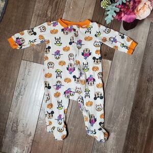 Disney Mickey Mouse Halloween One Piece Pjs Sleeper Pajamas Infant Size 3/6M